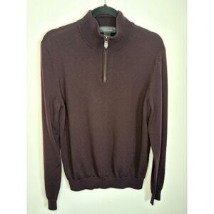 Bloomingdales 1/4 Zip Sweater Men's Med Burgundy Merino Wool Pullover Mock Neck